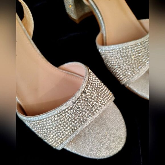 Rhinestone sparkle Silver Chunky Heel Shoes Sandals Sz 6 - Picture 8 of 16